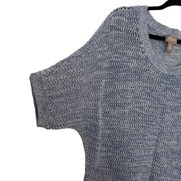 Chico's 3 Size XL open-knit short-sleeve sweater Blue Marbled Textured Cotton - Picture 3 of 7